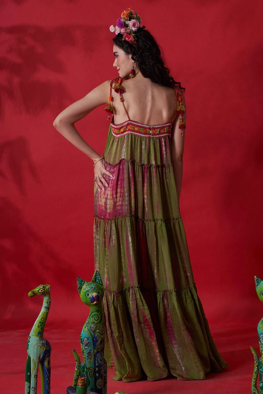 CAPISVIRLEO Green Tie Dye Embroidered Dress 8 CAPISVIRLEO Green Tie Dye Embroidered Dress - Image 6