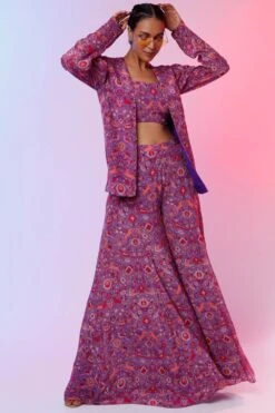 SVA Purple Floral Printed Jacket Set