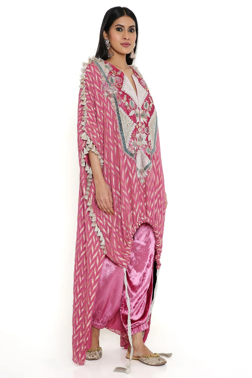 Payal Singhal Cranberry Benarasi Embroidered High Low Kaftan Set 4 Payal Singhal Cranberry Benarasi Embroidered High Low Kaftan Set - Image 2