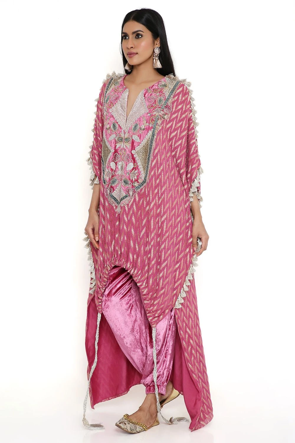 Payal Singhal Cranberry Benarasi Embroidered High Low Kaftan Set 5 Payal Singhal Cranberry Benarasi Embroidered High Low Kaftan Set - Image 3