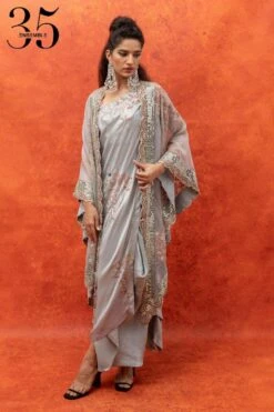 Anamika Khanna Powder Blue Mirror Embellished Cape Set