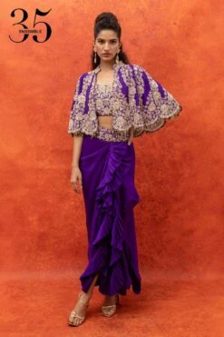 Anamika Khanna Purple Zardosi Embroidered Cape Set
