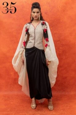 Anamika Khanna Off-white Embellished Cape Set