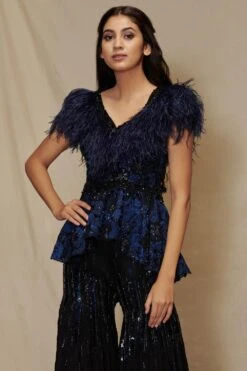 Shriya Som Midnight Navy Feather Capelet
