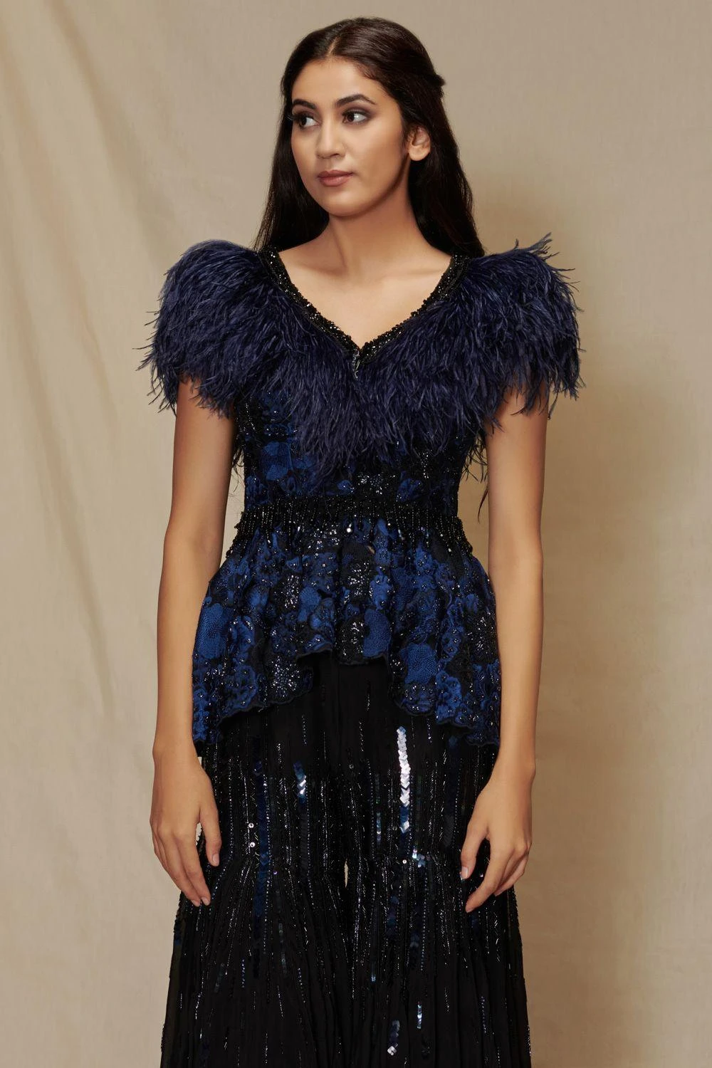 Shriya Som Midnight Navy Feather Capelet 4 Shriya Som Midnight Navy Feather Capelet - Image 2