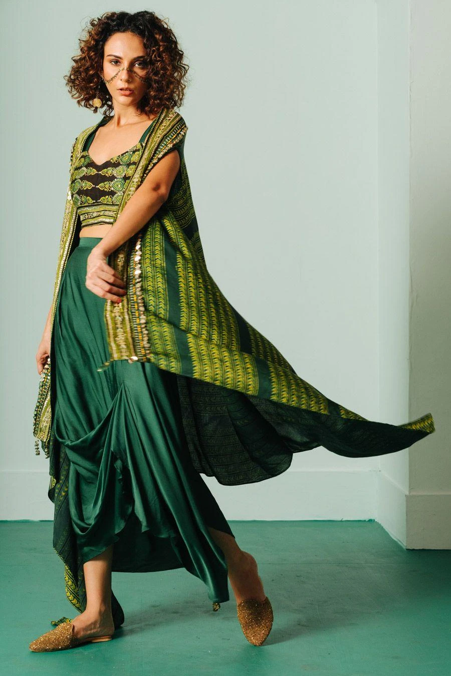 Prahnaaya Green Ajrakh Cape Set 4 Prahnaaya Green Ajrakh Cape Set - Image 2