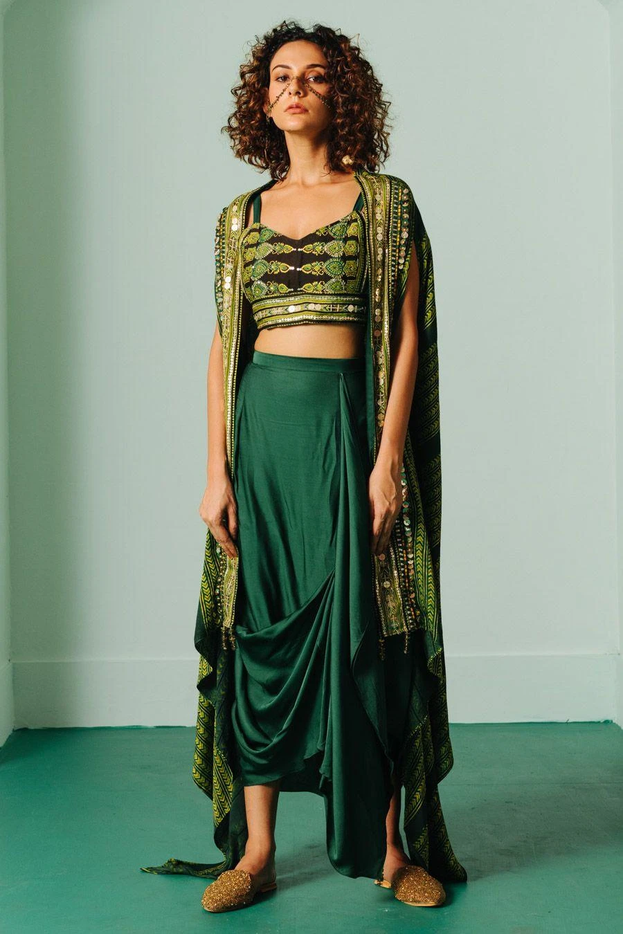 Prahnaaya Green Ajrakh Cape Set 5 Prahnaaya Green Ajrakh Cape Set - Image 3