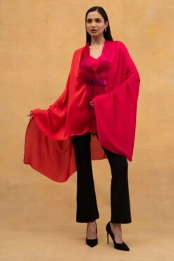 Amit Aggarwal Fuschia Ombre Panelled Cape With Belt