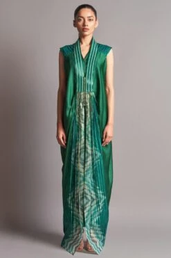 Amit Aggarwal Emerald Draped Jacket & Jumpsuit