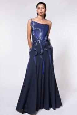 Amit Aggarwal Navy Blue Structured Gown