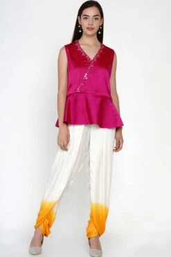 Twenty Nine Bandhani Cape Set With Mirrorwork Top -Divine Couture act129b 4