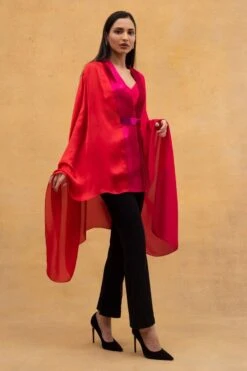 Amit Aggarwal Fuschia Ombre Panelled Cape With Belt -Divine Couture c 1 1