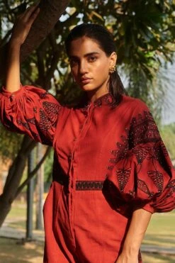 Chandrima Red Cotton Cordwork Jumpsuit -Divine Couture cfw20js05 3