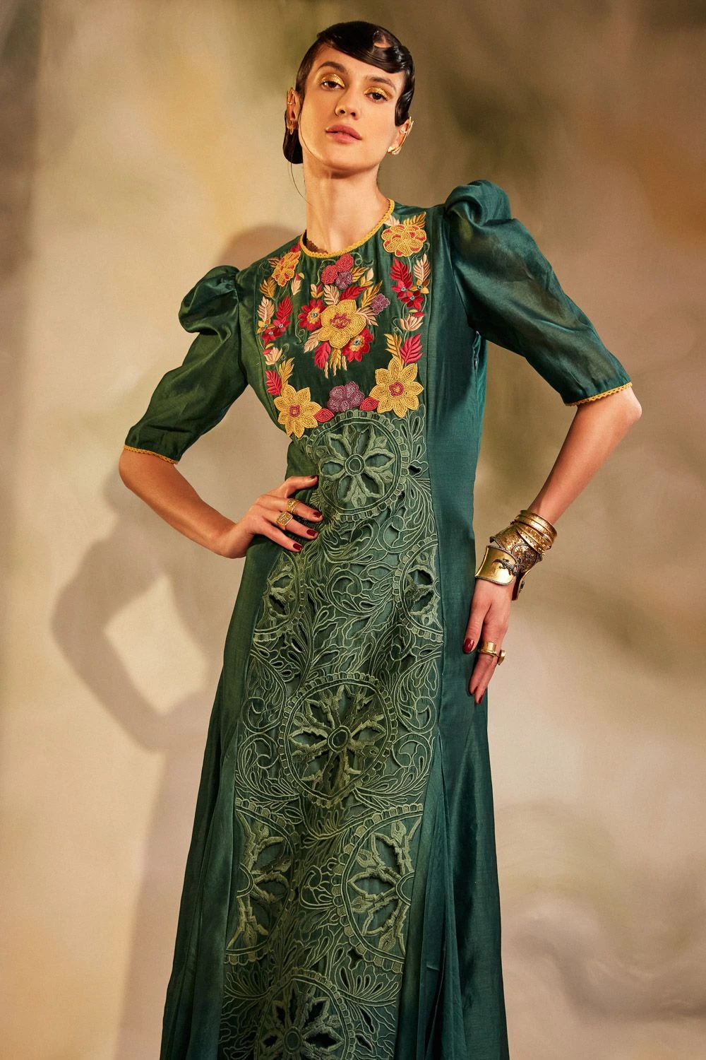 Chandrima Emerald Green Cutwork Maxi Dress 4 Chandrima Emerald Green Cutwork Maxi Dress - Image 2