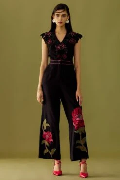 Chandrima Black Floral Embroidered Jumpsuit