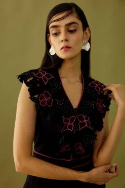 Chandrima Black Floral Embroidered Jumpsuit -Divine Couture ch1243 4