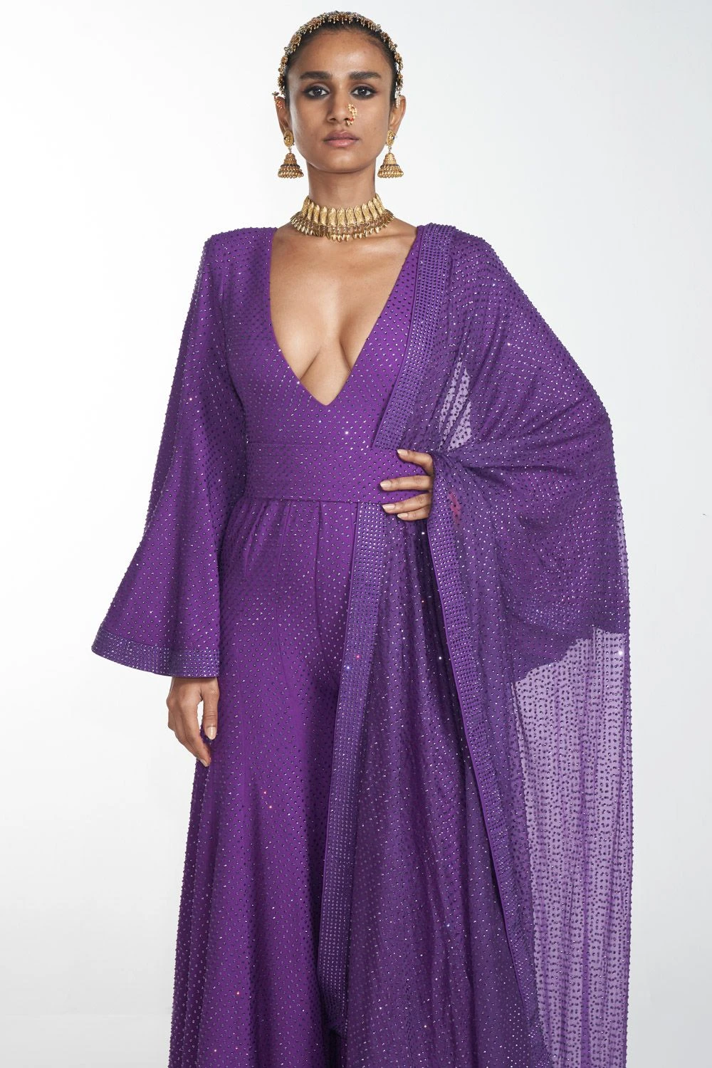 Itrh Purple Crystal Jumpsuit With Dupatta 4 Itrh Purple Crystal Jumpsuit With Dupatta - Image 2