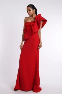 Gauri & Nainika Red One Shouldered Mermaid Gown -Divine Couture gn gwn 116a 2