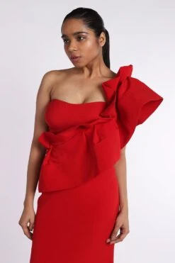 Gauri & Nainika Red One Shouldered Mermaid Gown -Divine Couture gn gwn 116a 3