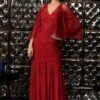Rohit Gandhi + Rahul Khanna Claret Cronus Embellished Gown With Fringe Cape -Divine Couture gw6006fc 1