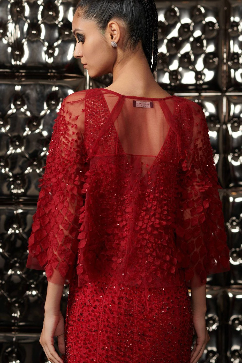 Rohit Gandhi + Rahul Khanna Claret Cronus Embellished Gown With Fringe Cape 6 Rohit Gandhi + Rahul Khanna Claret Cronus Embellished Gown With Fringe Cape - Image 4