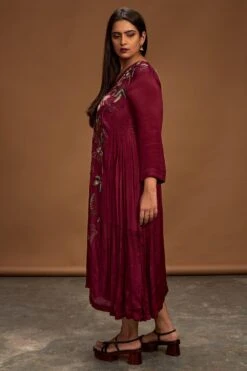 Half Full Curve Plum Floral Embroidered Dress -Divine Couture hfcmb010 3