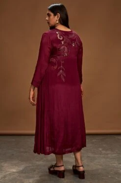 Half Full Curve Plum Floral Embroidered Dress -Divine Couture hfcmb010 4