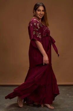 Half Full Curve Plum Floral Embroidered Maxi Dress -Divine Couture hfcmb011 2