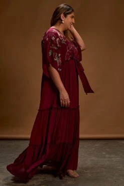 Half Full Curve Plum Floral Embroidered Maxi Dress -Divine Couture hfcmb011 3
