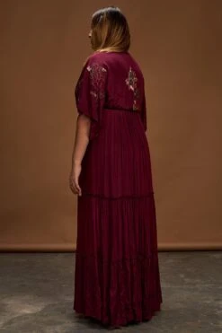 Half Full Curve Plum Floral Embroidered Maxi Dress -Divine Couture hfcmb011 4
