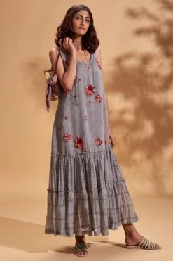 Half Full Curve Floral Cluster Double Frill Dress