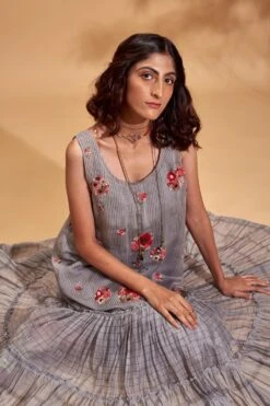 Half Full Curve Floral Cluster Double Frill Dress -Divine Couture hfcsb032 3