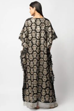 Heirloom By Rara Avis Hamsa Embroidered Kaftan With Silver Fringe Lace 7 Heirloom By Rara Avis Hamsa Embroidered Kaftan With Silver Fringe Lace -Divine Couture hl 202104 3