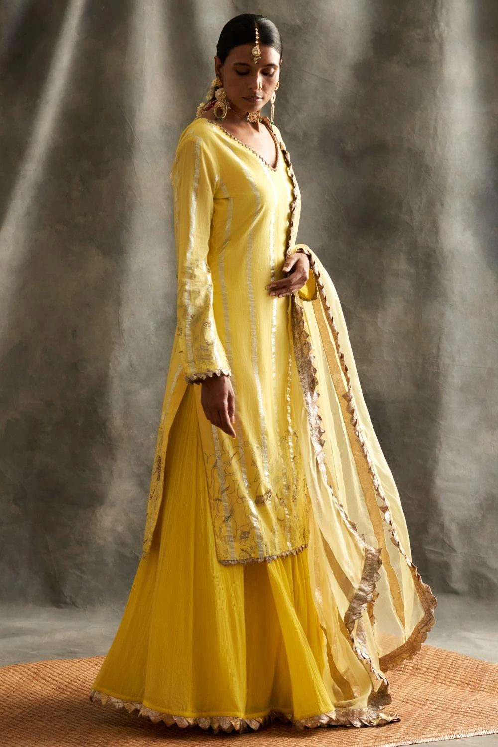 Itrh Yellow Sharara Set With Gold Lampi Stripes 4 Itrh Yellow Sharara Set With Gold Lampi Stripes - Image 2
