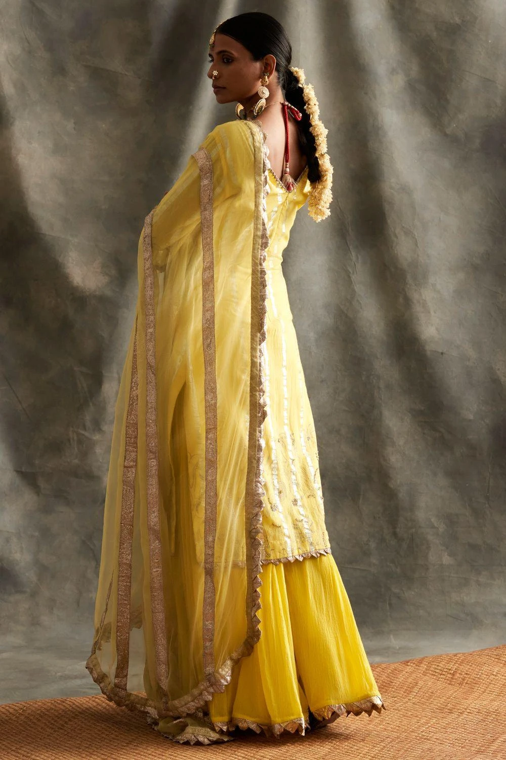 Itrh Yellow Sharara Set With Gold Lampi Stripes 5 Itrh Yellow Sharara Set With Gold Lampi Stripes - Image 3