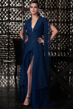 Rohit Gandhi + Rahul Khanna Matrix Blue Jacket With Tulle Gown