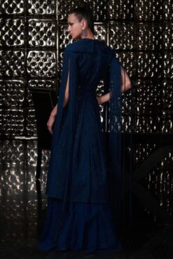 Rohit Gandhi + Rahul Khanna Matrix Blue Jacket With Tulle Gown -Divine Couture jkt14002 4