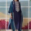Ikai Blue Panelled Kaftan Tunic Set 1 Ikai Blue Panelled Kaftan Tunic Set -Divine Couture kft3109 1