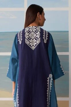 Ikai Blue Panelled Kaftan Tunic Set -Divine Couture kft3109 3
