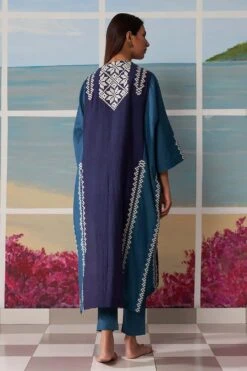 Ikai Blue Panelled Kaftan Tunic Set -Divine Couture kft3109 4