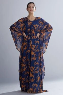 KoAi Blue And Orange Floral Kaftan