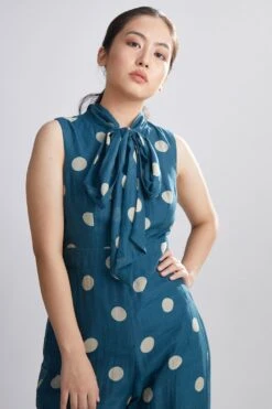 KoAi Teal Polka Dotted Jumpsuit -Divine Couture kofw20058 3