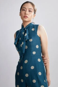 KoAi Teal Polka Dotted Jumpsuit -Divine Couture kofw20058 4