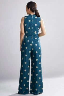KoAi Teal Polka Dotted Jumpsuit -Divine Couture kofw20058 5