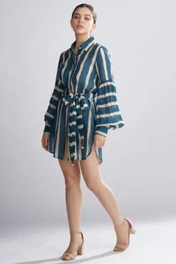 KoAi Teal Striped Shirt Dress -Divine Couture kofw20068 3