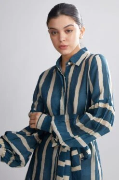 KoAi Teal Striped Shirt Dress -Divine Couture kofw20068 4