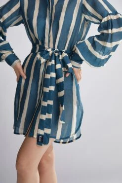 KoAi Teal Striped Shirt Dress -Divine Couture kofw20068 5