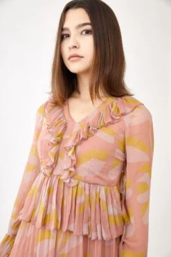 KoAi Pink & Peach Floral Three Tiered Frill Dress -Divine Couture kofw21020 3