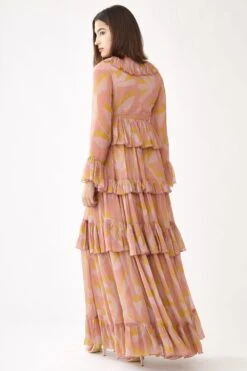 KoAi Pink & Peach Floral Three Tiered Frill Dress -Divine Couture kofw21020 4