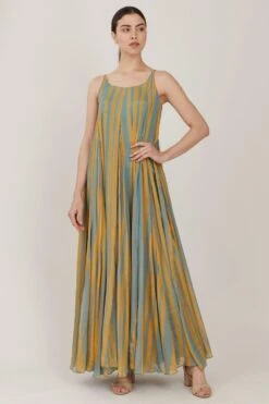 KoAi Mustard & Blue Striped Maxi Dress -Divine Couture koss21025 2